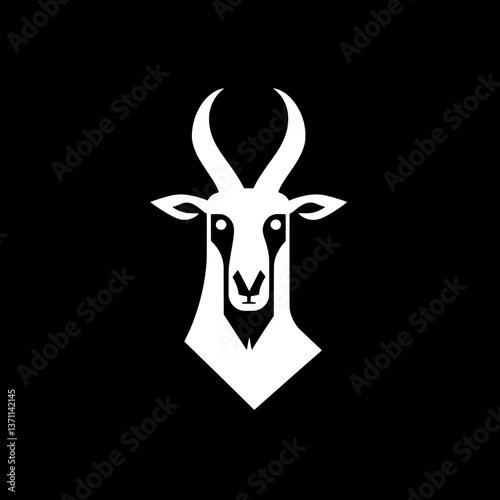 Minimalist black and white negative space logo featuring a stylized goat head designed for modern branding identity