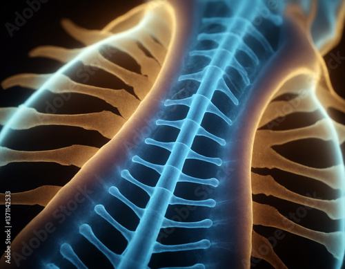 .Luminous hologram of the human spine.