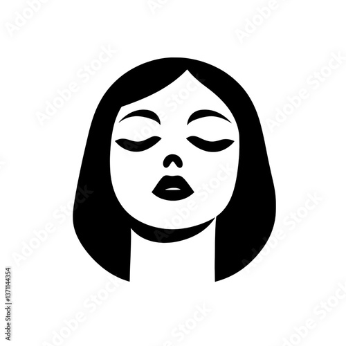 Minimalist black and white negative space logo representing a serene female face with closed eyes for branding identity