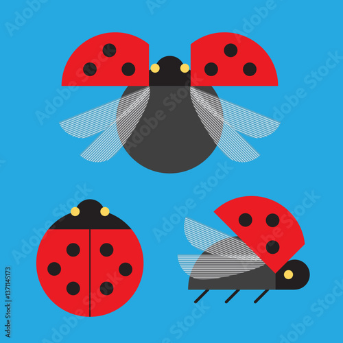 Lady Bugs collection set mid century modern