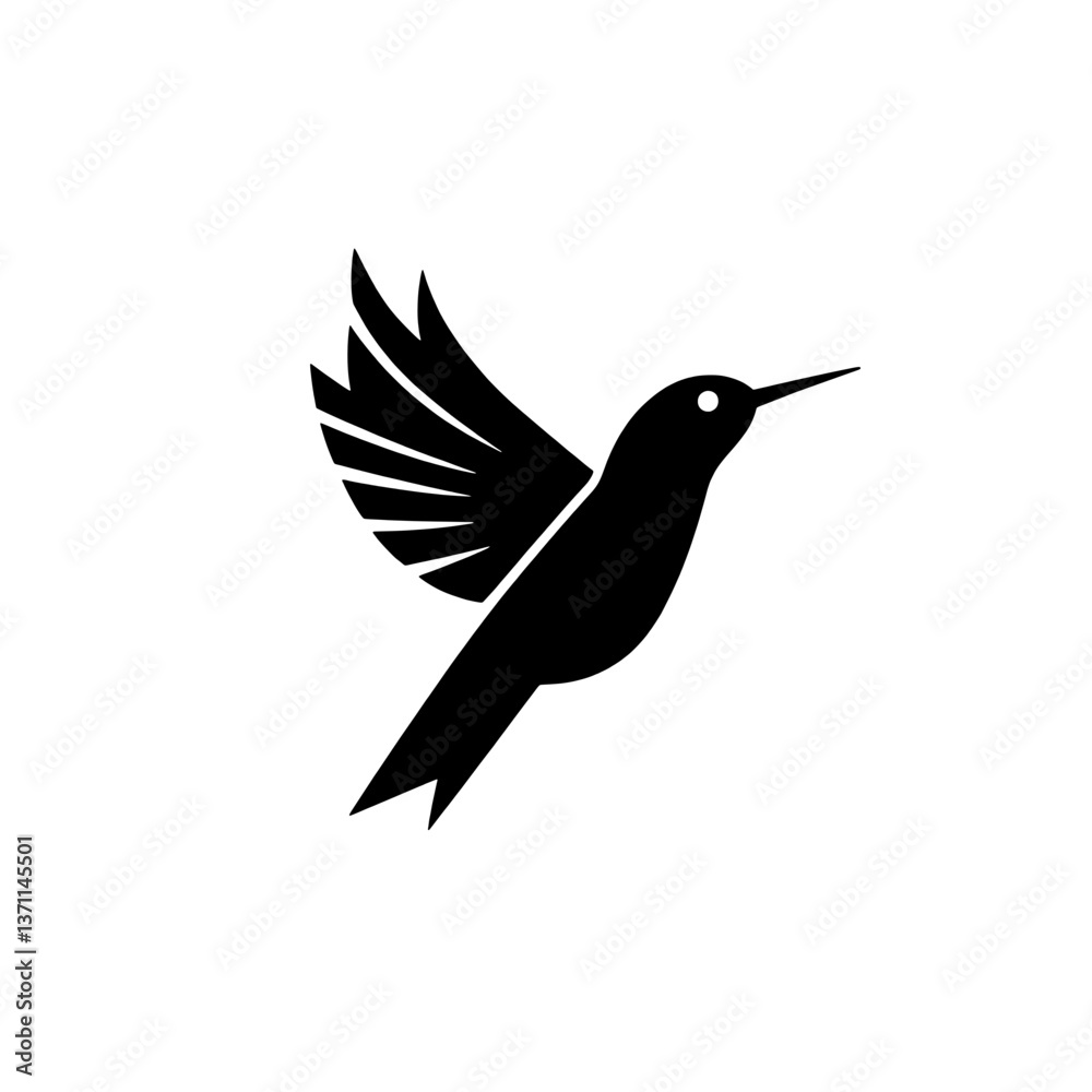 Fototapeta premium Minimalist logo design featuring a hummingbird silhouette in black and white for modern branding identity