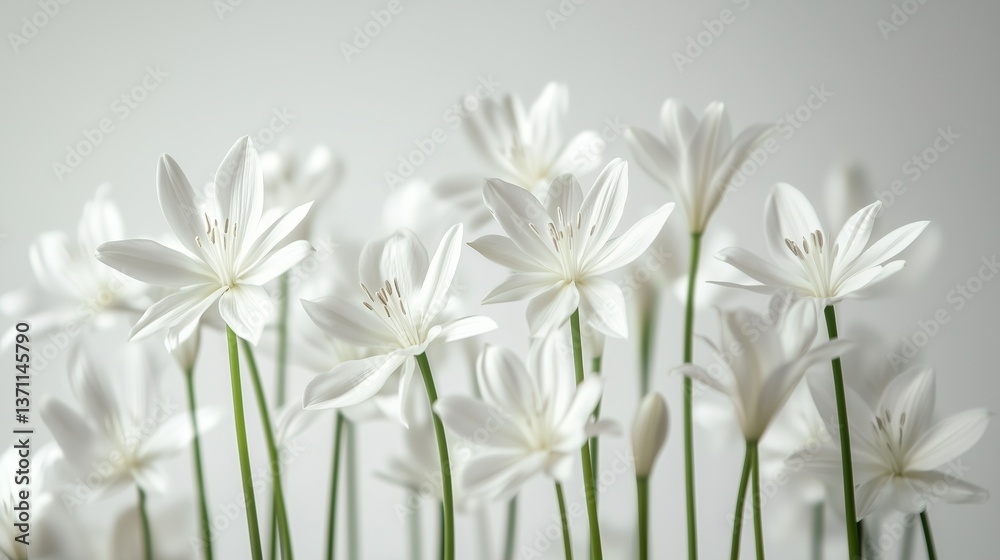 Fototapeta premium White flowers in vase. Isolated white flowers on white background. A transparent cutout of a giraffe on a background. A vase filled lifestyle with white flowers.