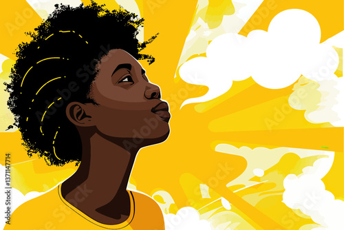 A businessman stands deep in thought, envisioning the future with a large thought bubble. The concept represents ambition, success, dreams, problem-solving, and creative imagination