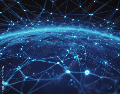A scheme of many computers interconnected, a global network, connection points.