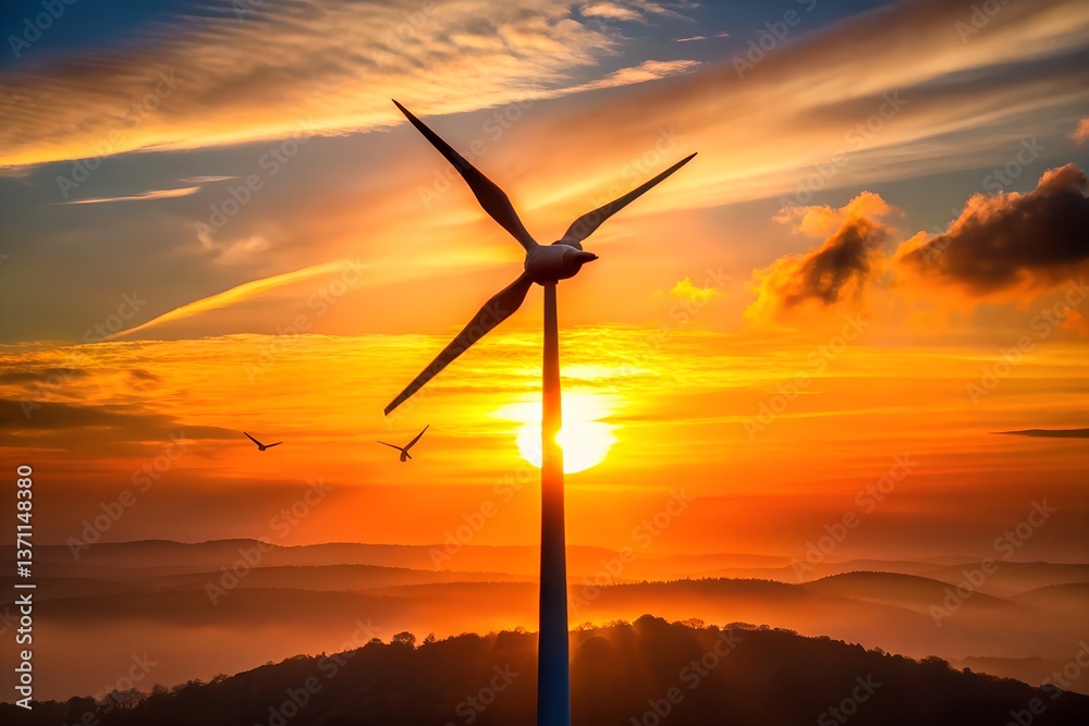 Obraz premium wind turbines at sunset