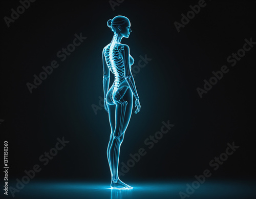 A hologram of a full -length person with a luminous spine.