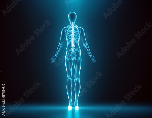 A hologram of a full -length person with a luminous spine.