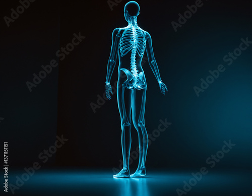 A hologram of a full -length person with a luminous spine.