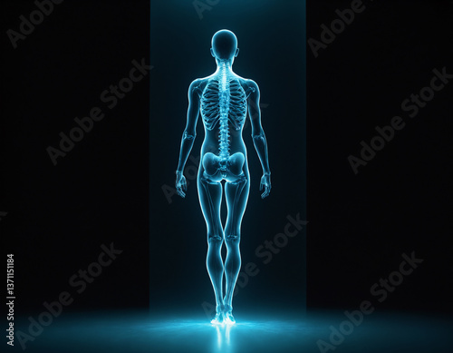 A hologram of a full -length person with a luminous spine.