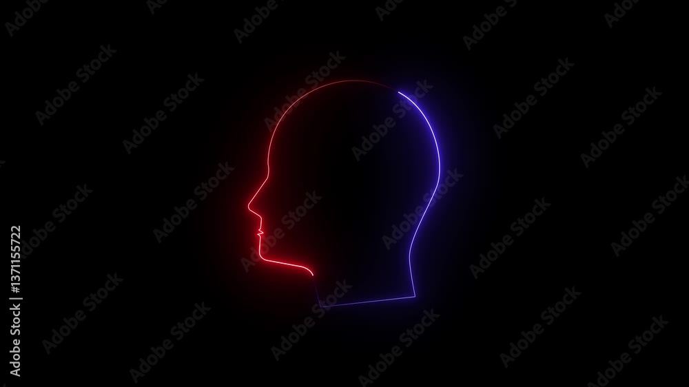 Glowing neon line Head silhouette icon isolated on black background. 4K Video motion graphic animation. Glowing neon line Head silhouette icon isolated on black background. 4K Video motion graphic animation.