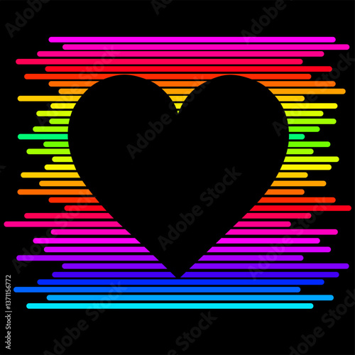 Abstract heart design with colorful lines on black background 