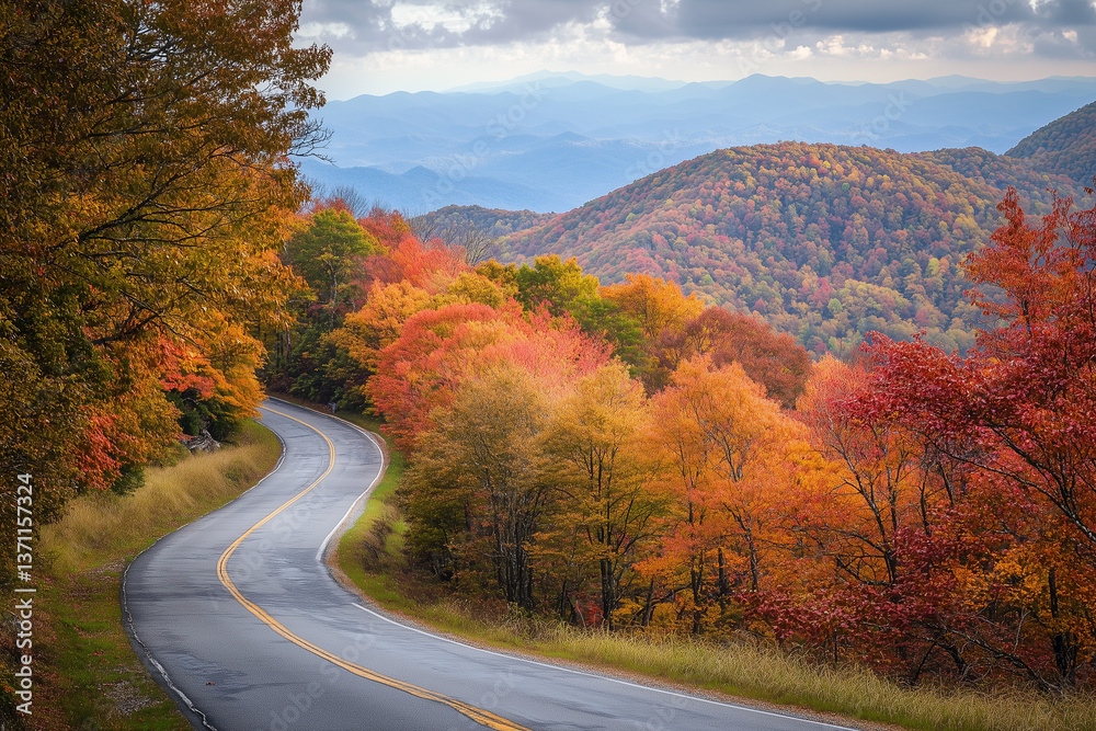 Naklejka premium Autumn foliage along the Blue Ridge Parkway in North Carolina