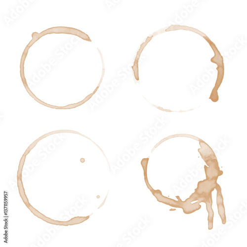 Collection Coffee Stain, Isolated On White Background, Vector Illustration