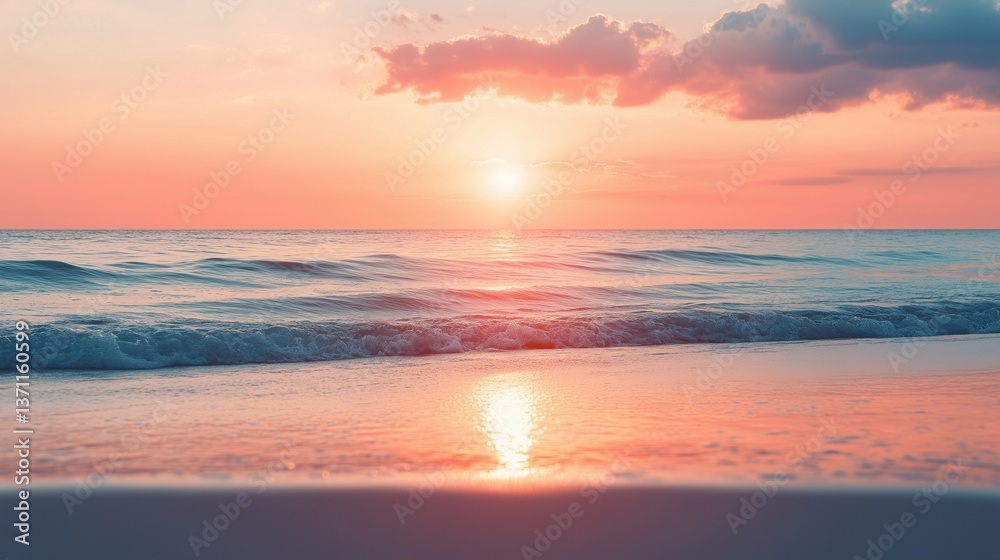 Fototapeta premium Sea and sunset. Sunrise over the ocean on the horizon. Beautiful nature with a blue sky and light. Ocean and lifestyle twilight.