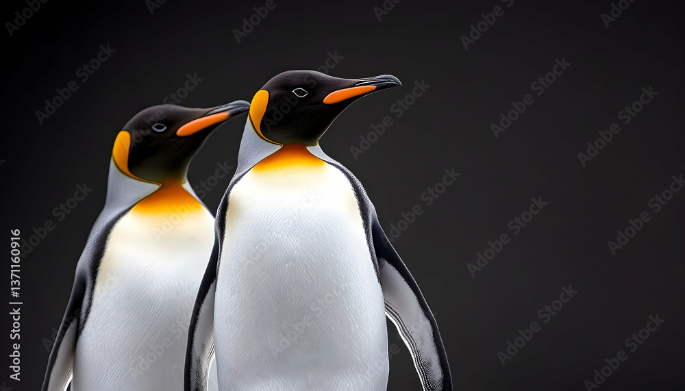 Obraz premium Two penguins against dark background