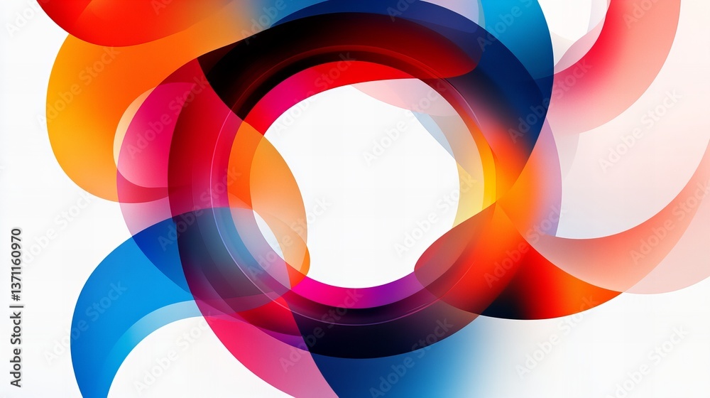 Colorful curved shapes create a circular design against a white background, forming an abstract illustration. Colorful curved shapes create a circular design against a white background, forming an abstract illustration.