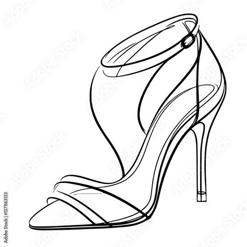 Elegant single line drawing of a high heel sandal  