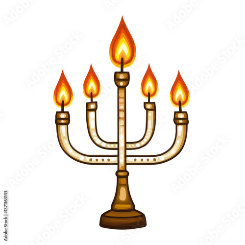 Menorah with Five Lit Candles