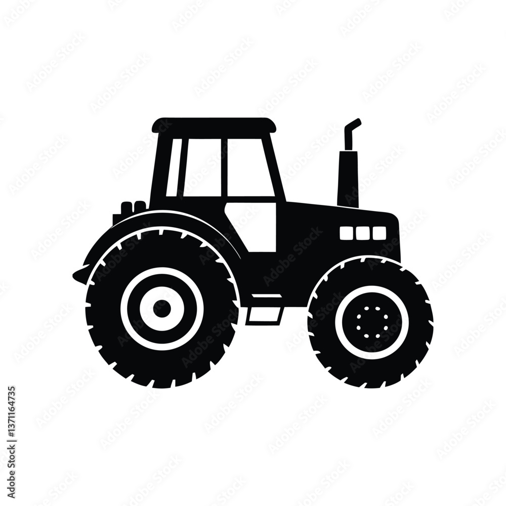 Obraz premium Monochromatic Tractor: A black silhouette of a powerful tractor, an emblem of agriculture and hard work, stands in stark contrast, its details sharply defined and ready for any farming task.