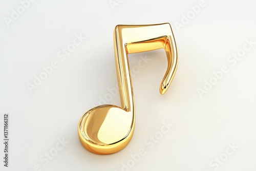 Isolated golden eighth note against a plain white background view