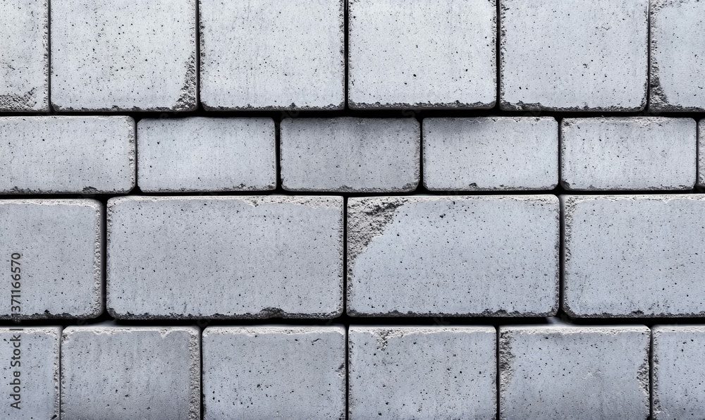 Naklejka premium An up-close view of a textured gray concrete block wall showcases its robust and simple design.