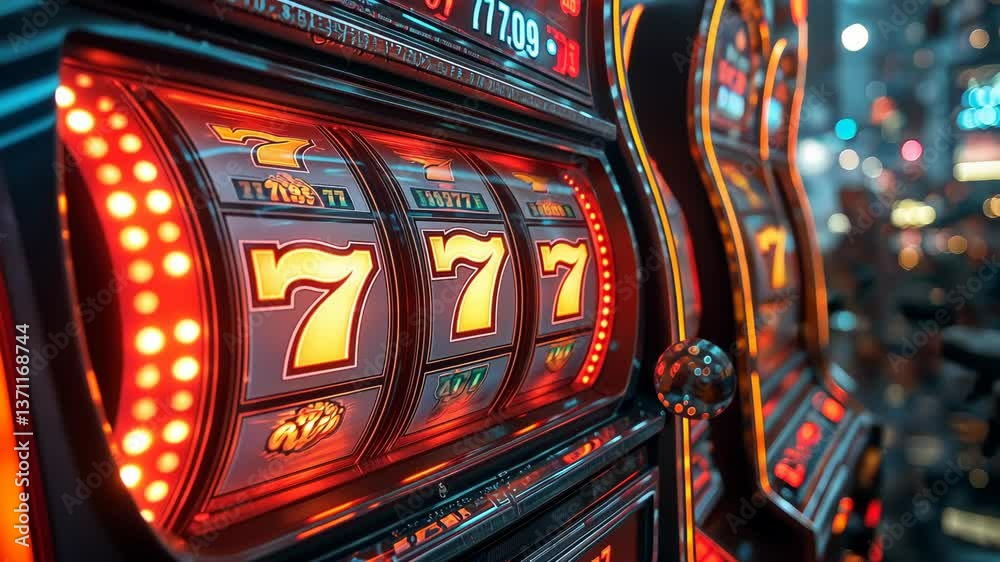 Exciting action at a busy casino with vibrant slot machines lighting up the night Exciting action at a busy casino with vibrant slot machines lighting up the night