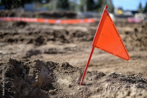 Wallpaper Mural Orange flag in dirt marks construction. It indicates boundaries or hazards at a site. Torontodigital.ca