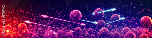Advanced Futuristic Medical Vector Illustration Depicting Targeted Drug Delivery with Blue and Pink Arrows Accurately Navigating Therapeutic Agents to Cancer Cells