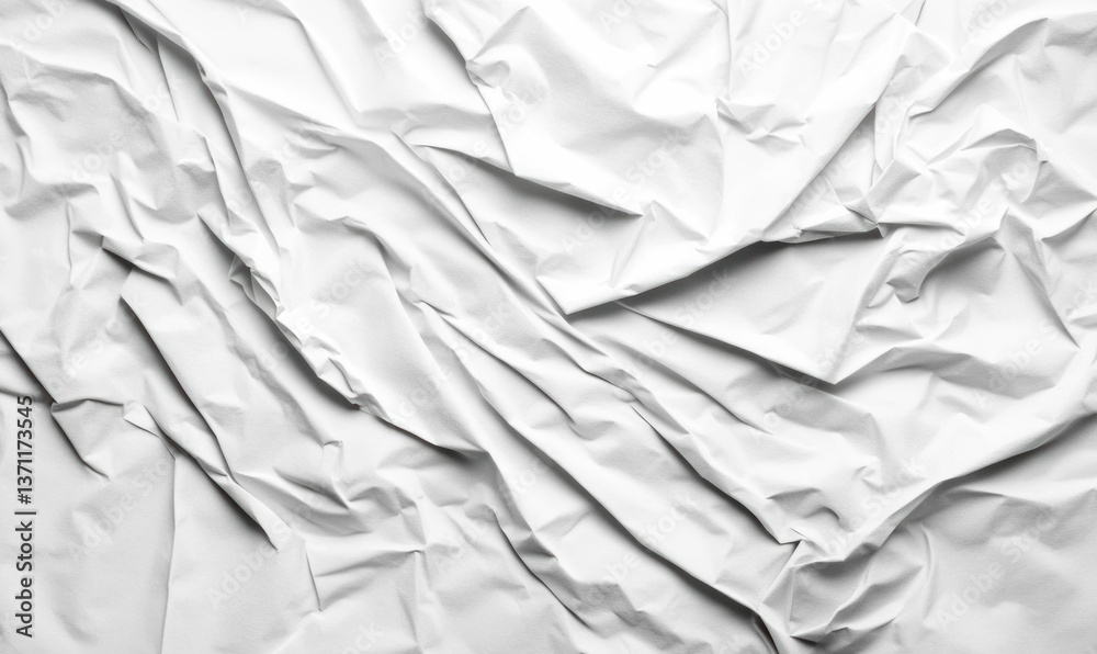Fototapeta premium Close up of crumpled white paper, showcasing the abstract patterns of light and shadow.