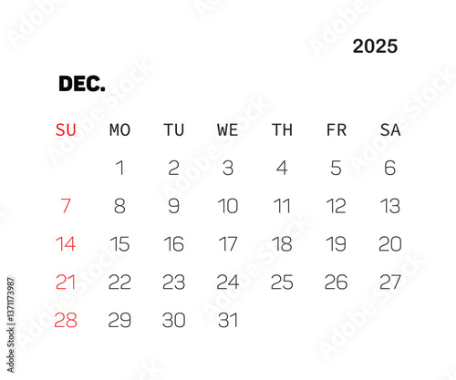 Vector design for December 2025 calendar