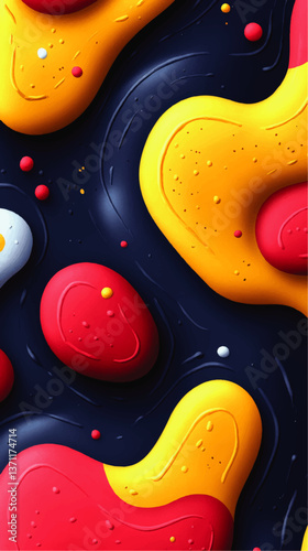 Vibrant Abstract Vector Illustration Fluid Three Dimensional Colorful Organic Shapes in Yellow Red Blue and White Modern Creative Visual Texture Stylish Background Art