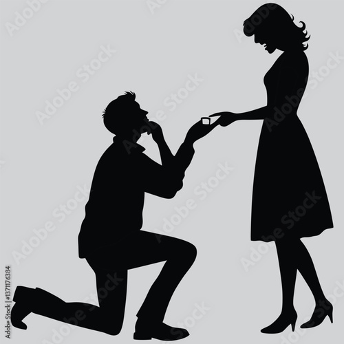 A man proposing to his girlfriend with a ring image silhouette design vector art and illustration 