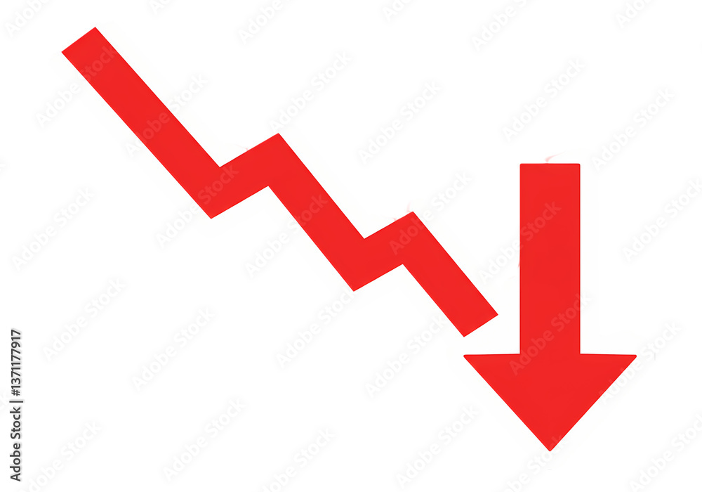 Red Down Arrow Stock Market Crash Decline Icon isolated on transparent background Red Down Arrow Stock Market Crash Decline Icon isolated on transparent background