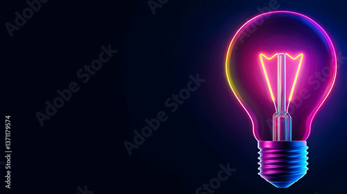 Glowing Neon Lightbulb On Dark Background