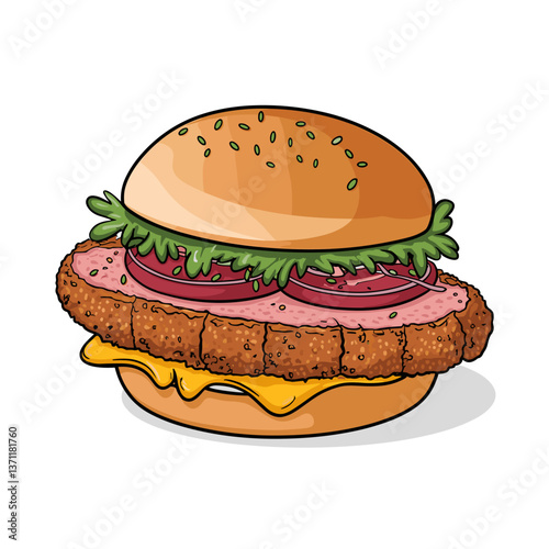 Breaded Pork Tenderloin Sandwich with Veggies