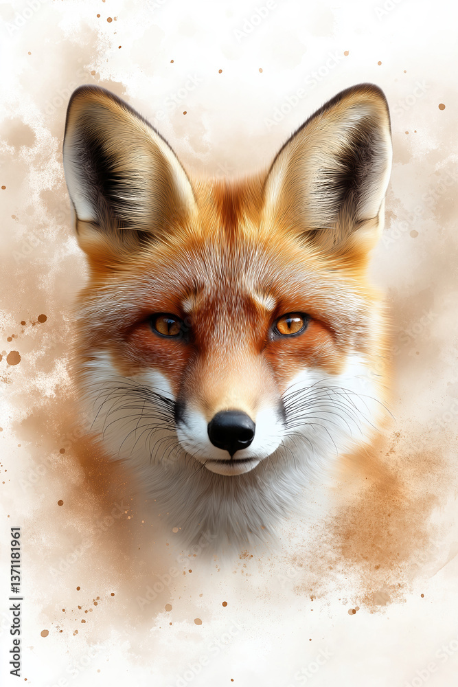 Obraz premium Close-up view of a red fox with striking features on a soft, blurred background