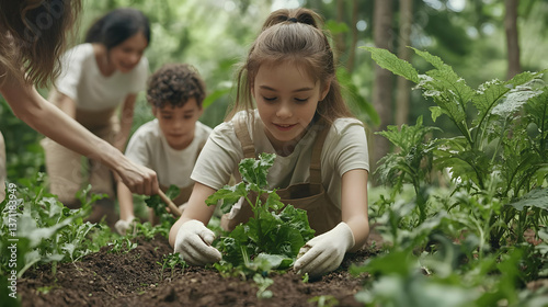 Wallpaper Mural Children Planting Seedlings in Garden Torontodigital.ca