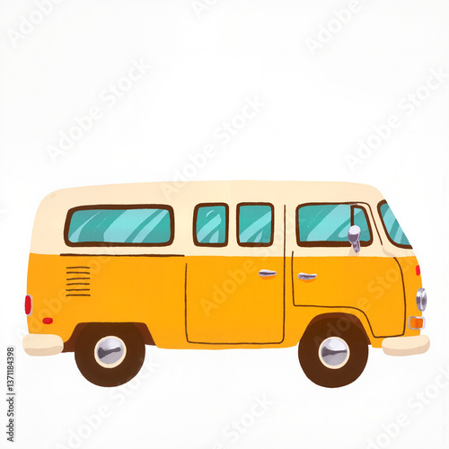 Vintage camper van illustration in cheerful colors, travel inspiration