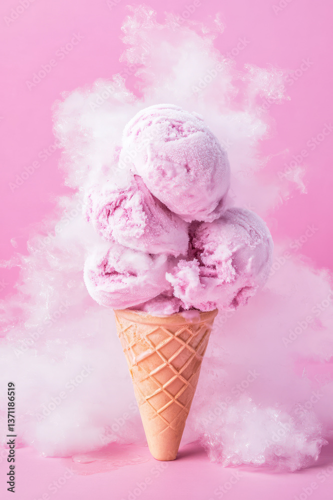 Molecular ice cream with liquid nitrogen on colored background with copy space Molecular ice cream with liquid nitrogen on colored background with copy space