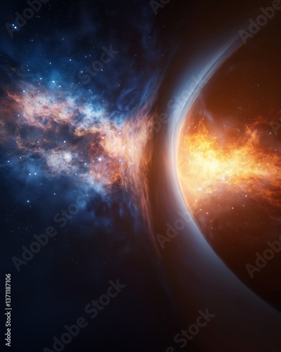 Vast Cosmic Nebula Spiraling into Black Hole Intricate Celestial Details Glowing Dust Trails