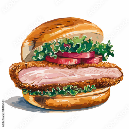 Watercolor Breaded Pork Tenderloin Sandwich
