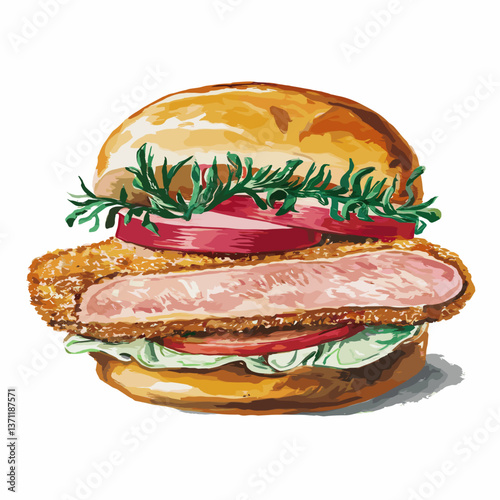 Watercolor Breaded Pork Tenderloin Sandwich