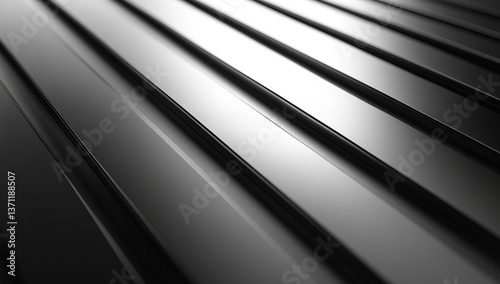 Sleek, parallel lines of dark metallic surface create an abstract design. The subtle gradations of light and shadow add depth and texture.
