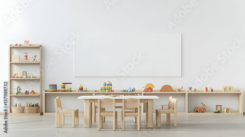 Childrens Wooden Playroom With Blank Board