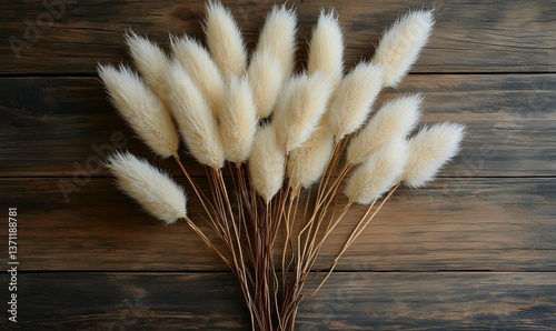 Decorative Dried Flowers Arranged on Wooden Surface for Home Decor Enhancement