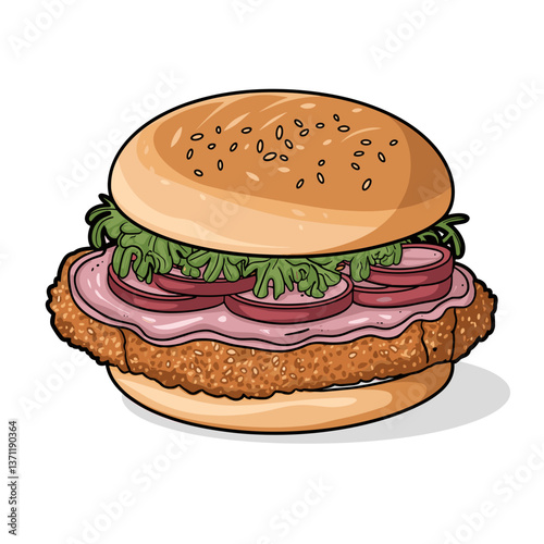 Breaded Pork Tenderloin Sandwich with Veggies