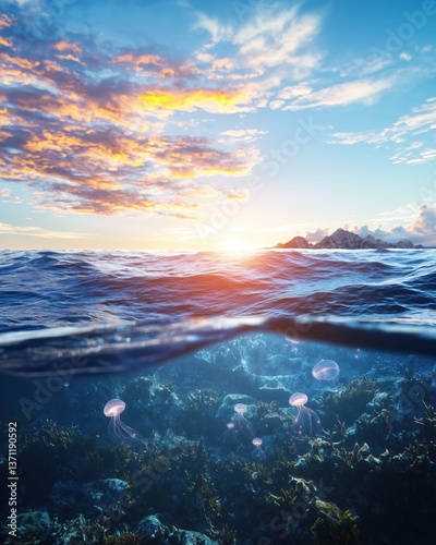 Translucent Waves Uncover Glowing Jellyfish Beneath the Vast Rolling Ocean Surface