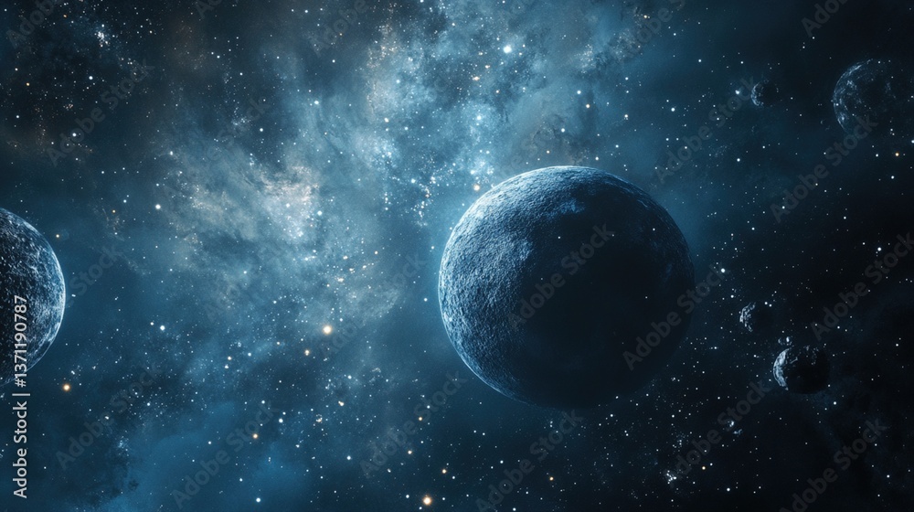 Obraz premium Cosmic expanse of distant planets and nebulae