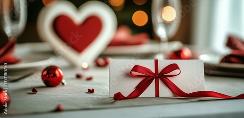 Romantic Dinner Setting With Gift Envelope and Decorative Hearts for Special ...