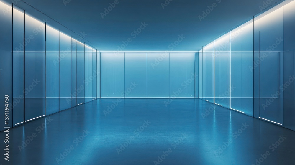 Obraz premium Futuristic Blue Glass Room Interior Design: Modern Architecture and Minimalist Aesthetics